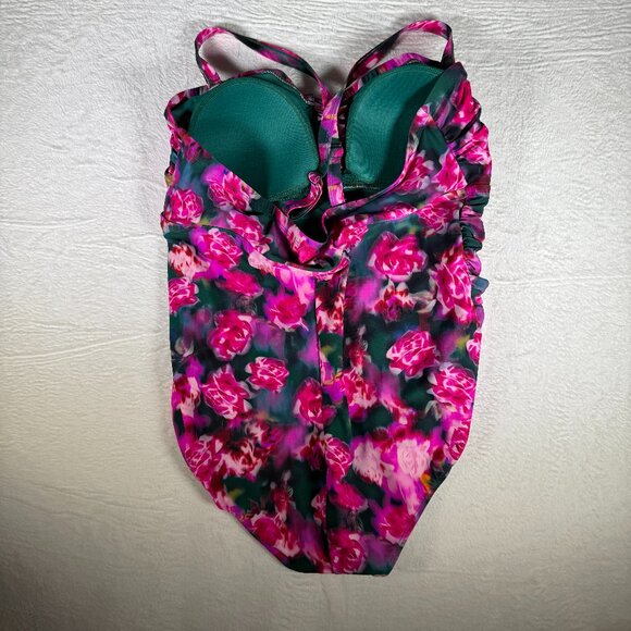 Torrid Slim Fix Underwire Lattice One Piece Swimsuit Size 2 Blur Roses Floral - Picture 2 of 6